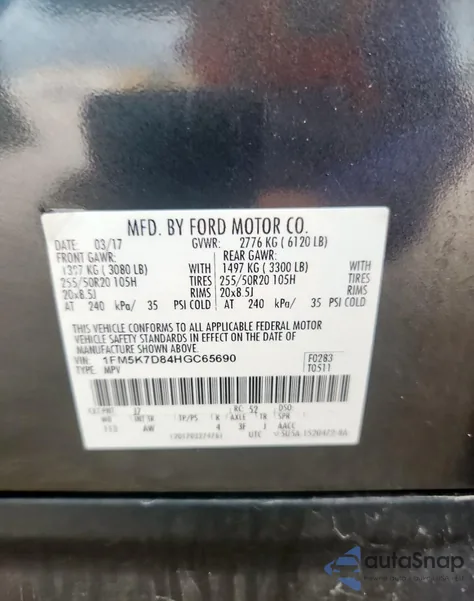 2017 Ford Explorer Xlt из США, поврежденный, VIN 1FM5K7D84HGC65690